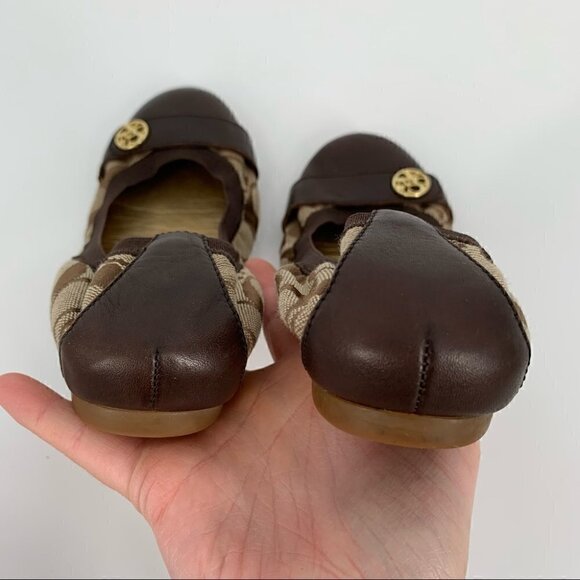 Coach womens Chelsey flats size 7.5 brown monogram cap toe ballet core - Picture 11 of 12